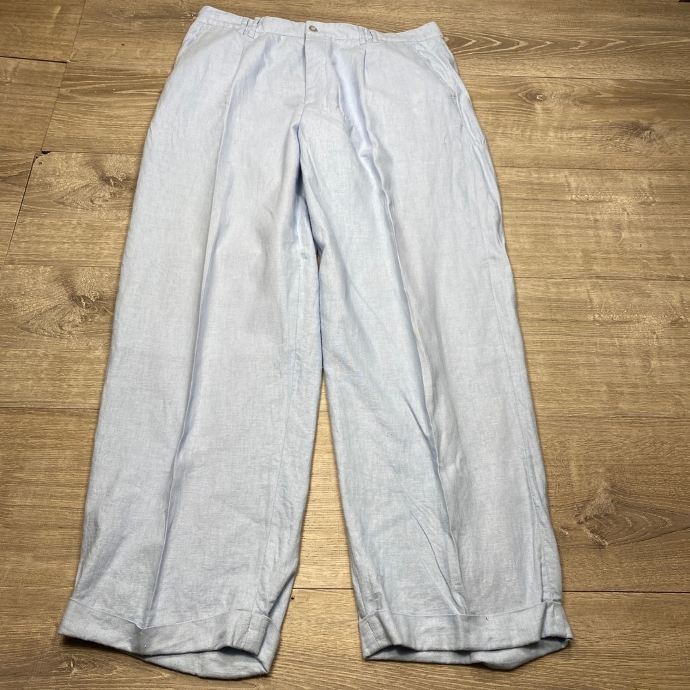 Royalty Culture Pants Mens 36 Blue Linen Pleated Wide Leg Cuffed Summer Beach